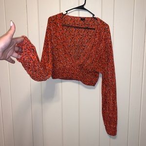 Urban Outfitters Orange Silk Long-sleeve Crop